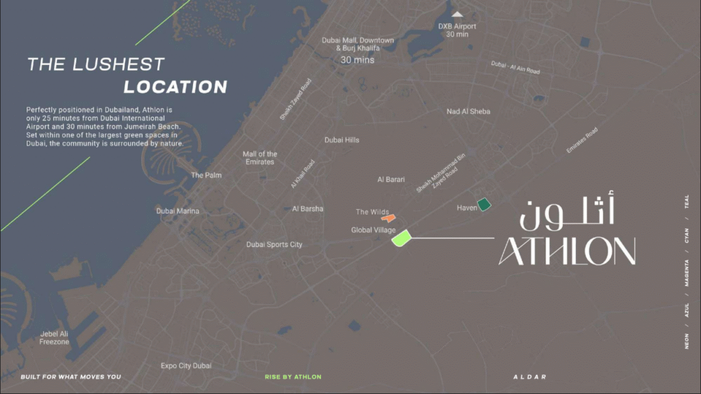 Rise by Athlon in Dubailand Location Map with Emiradia Real Estate
